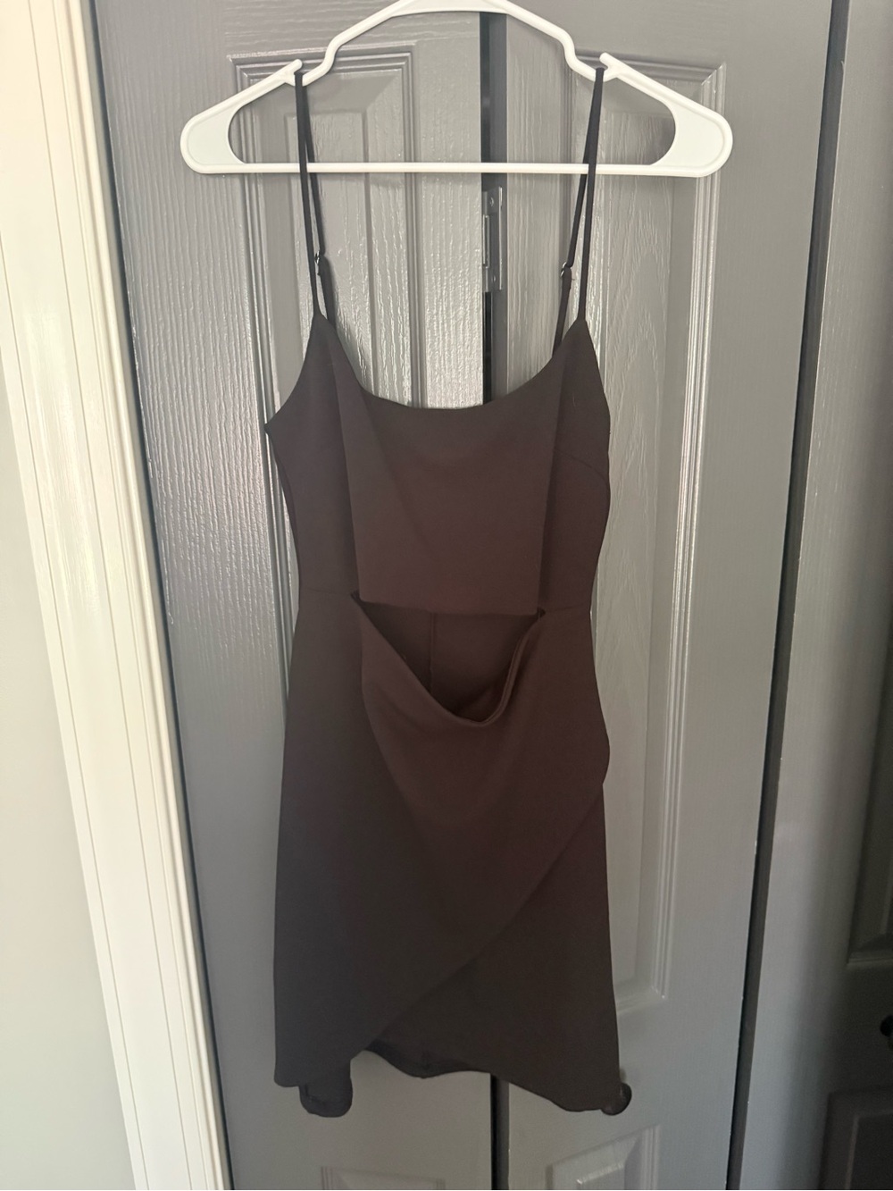Lulu's Black Draped Spaghetti-Strap Mini Dress with cut out